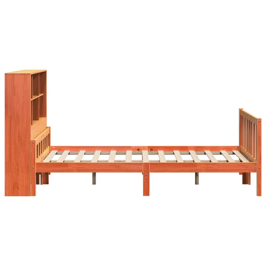 Seng med bokhylle uten madrass voksbrun 160x200 cm heltre