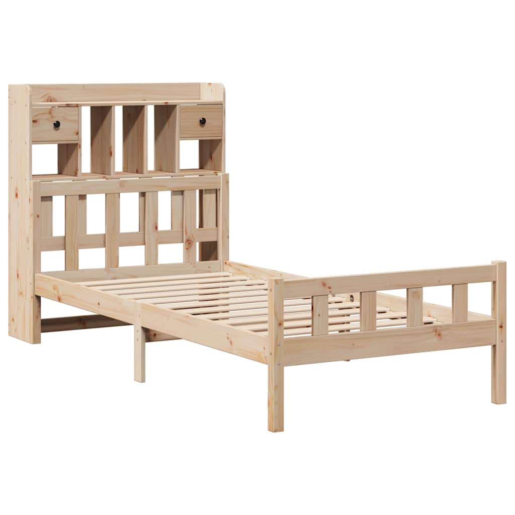 Seng med bokhylle uten madrass 90x190 cm heltre furu
