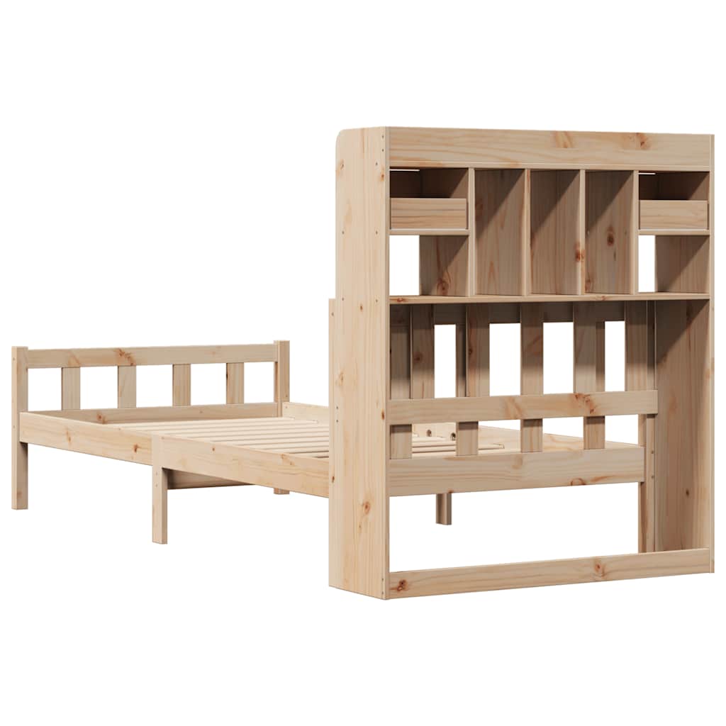 Seng med bokhylle uten madrass 90x190 cm heltre furu