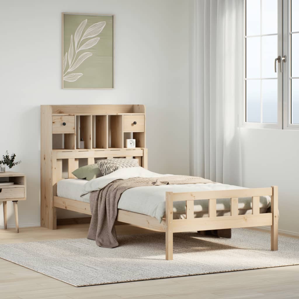 Seng med bokhylle uten madrass 90x190 cm heltre furu