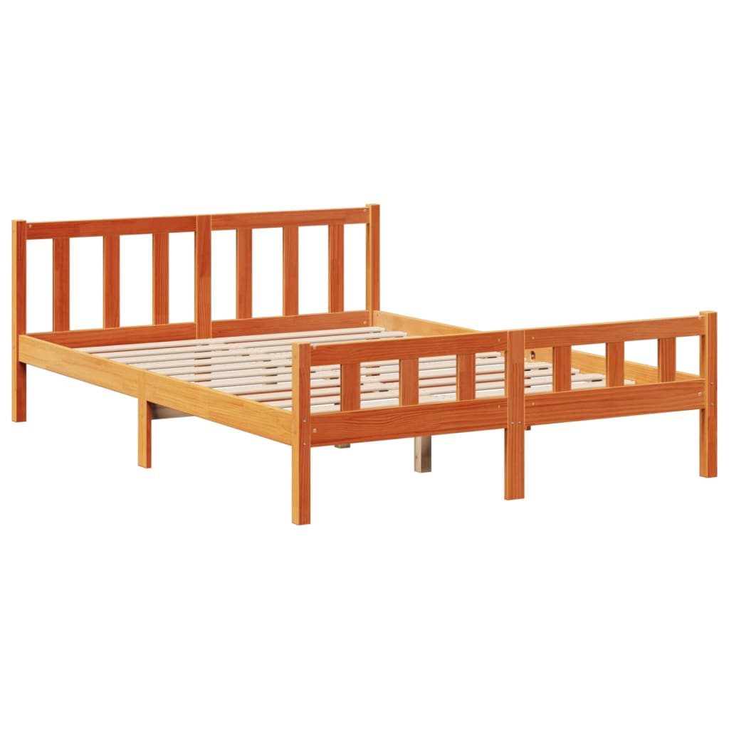Seng med bokhylle uten madrass voksbrun 150x200 cm heltre furu