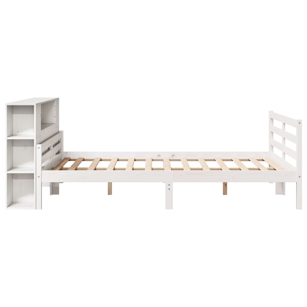 Seng med bokhylle uten madrass hvit 140x200 cm heltre furu