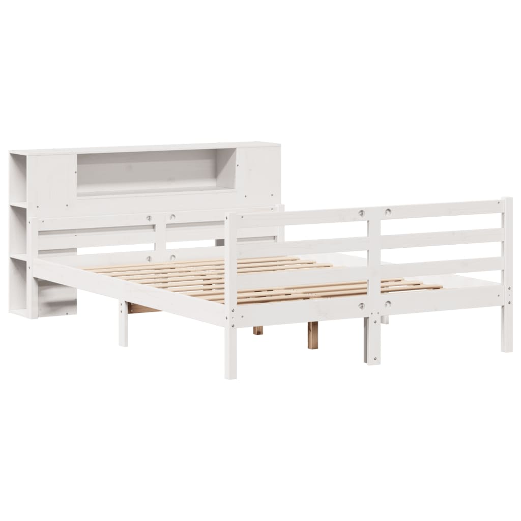 Seng med bokhylle uten madrass hvit 150x200 cm heltre furu
