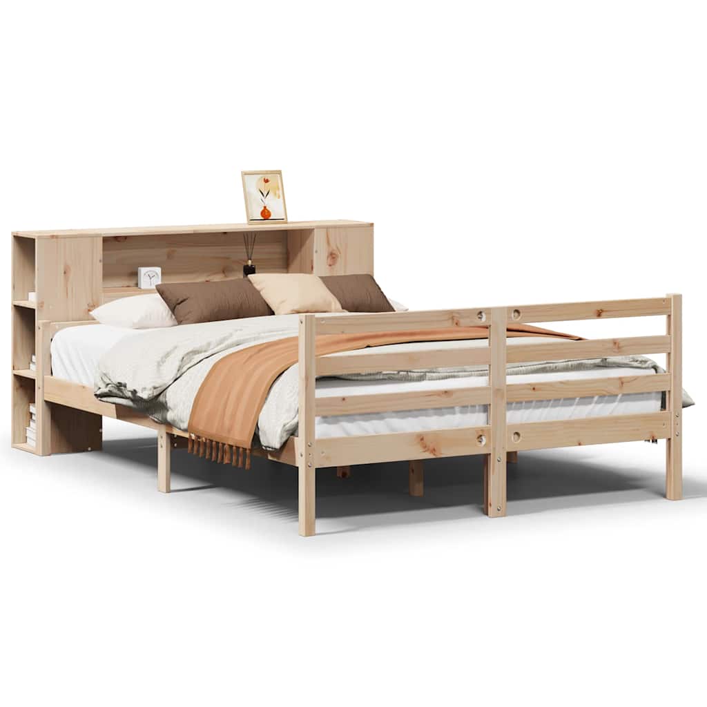 Seng med bokhylle uten madrass 160x200 cm heltre furu