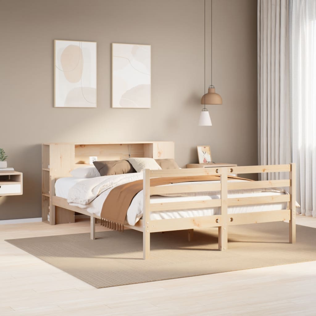 Seng med bokhylle uten madrass 160x200 cm heltre furu