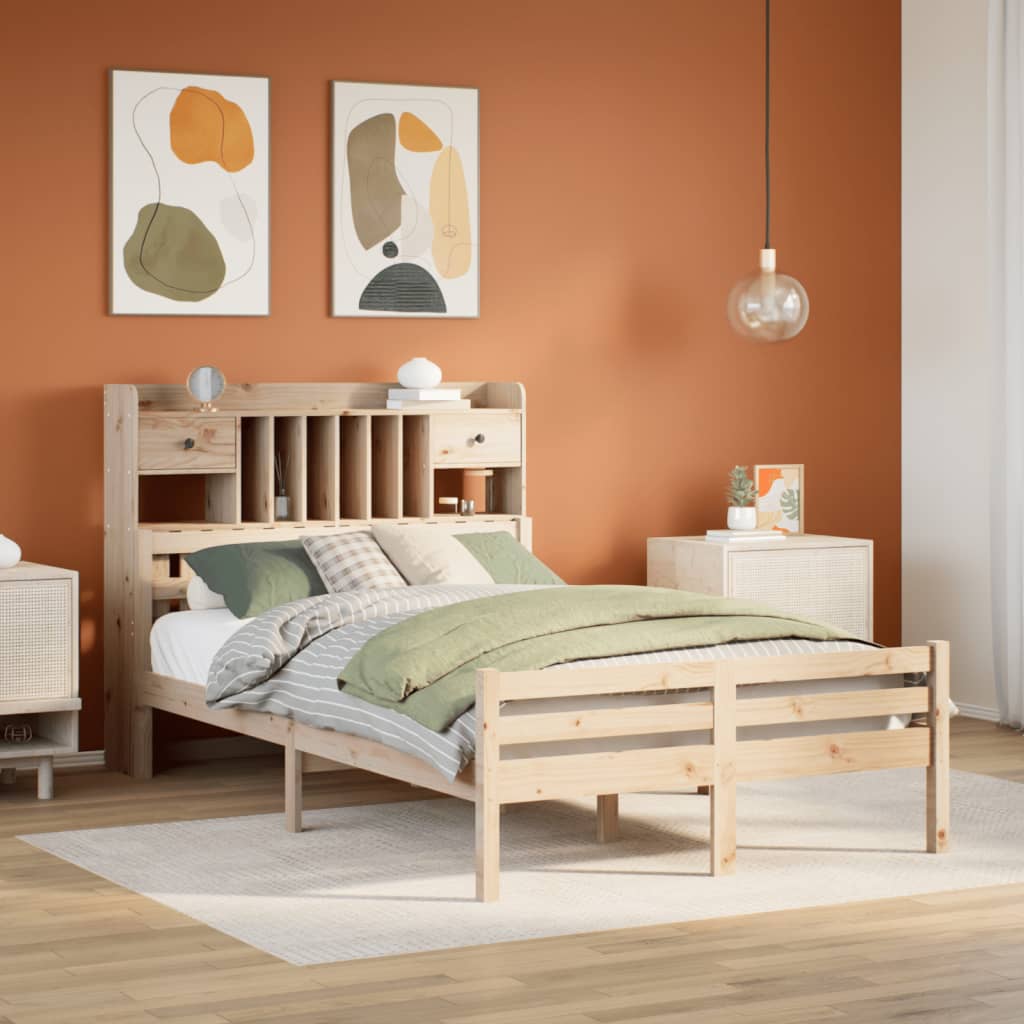 Seng med bokhylle uten madrass 135x190 cm heltre furu