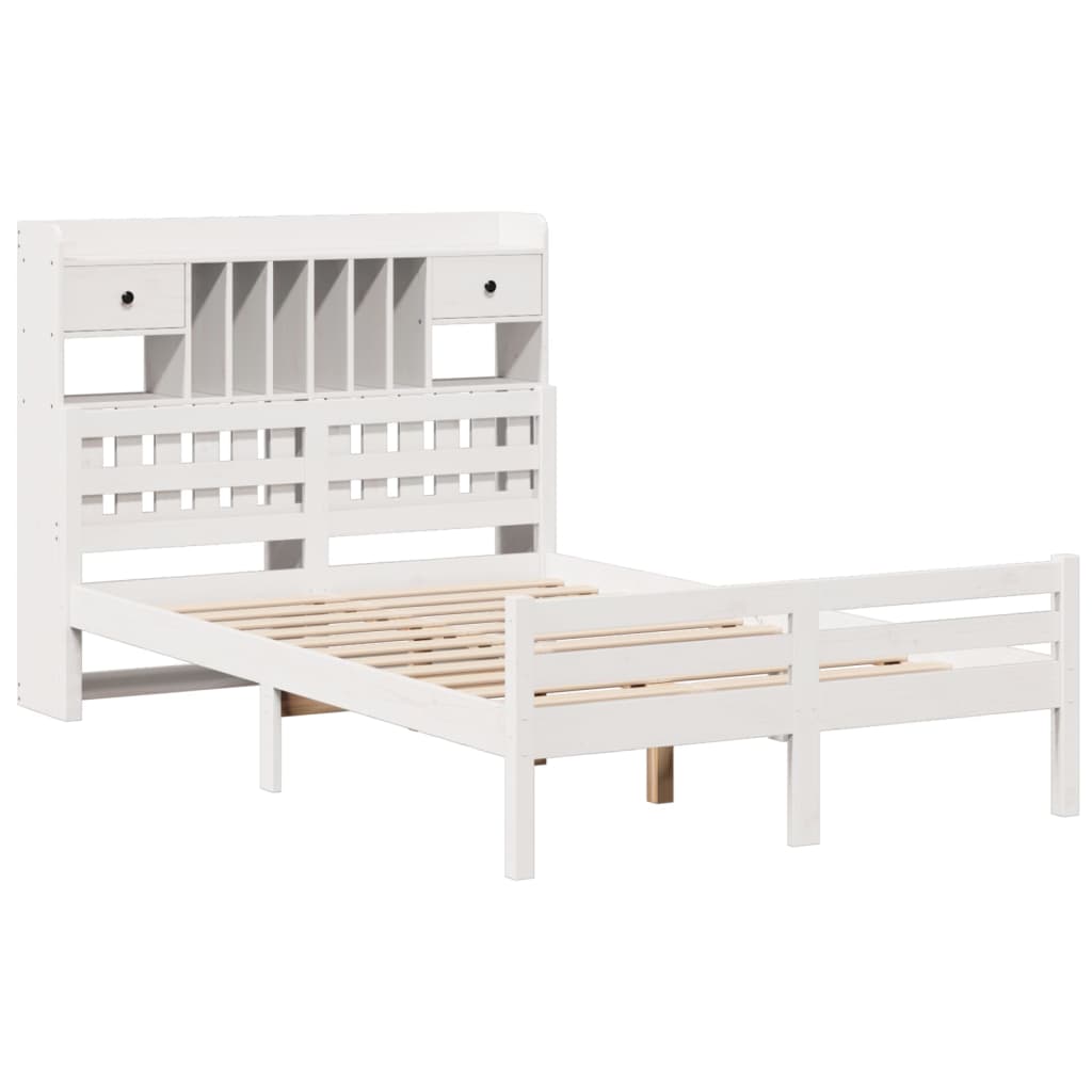 Seng med bokhylle uten madrass hvit 135x190 cm heltre furu