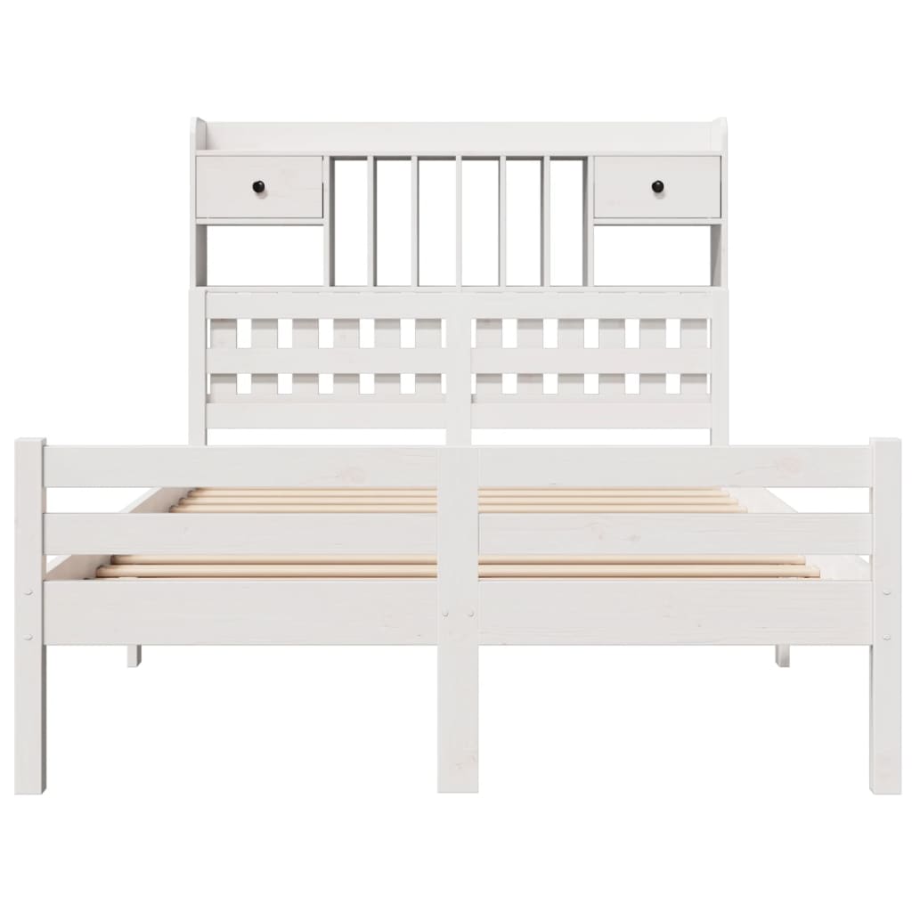 Seng med bokhylle uten madrass hvit 135x190 cm heltre furu