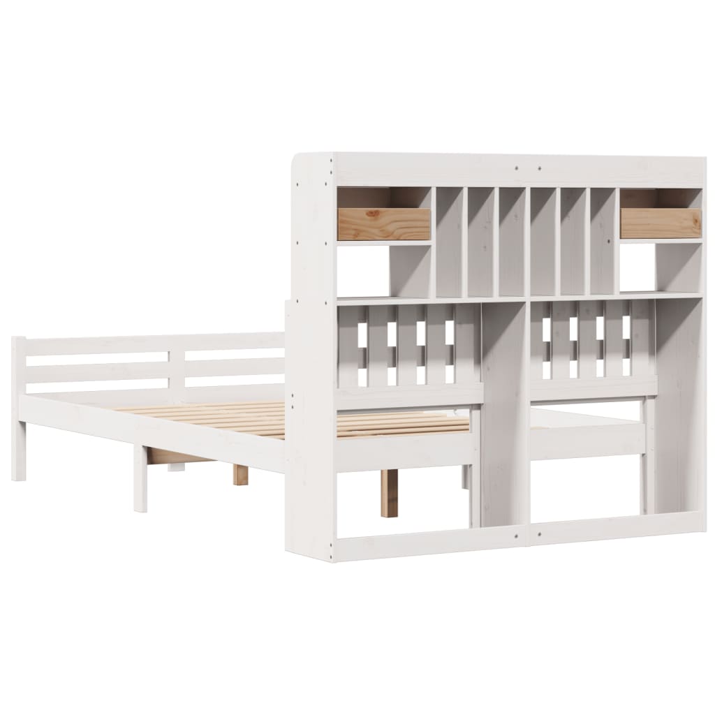 Seng med bokhylle uten madrass hvit 135x190 cm heltre furu