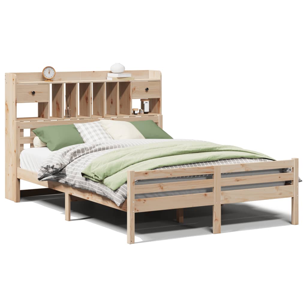 Seng med bokhylle uten madrass 140x190 cm heltre furu