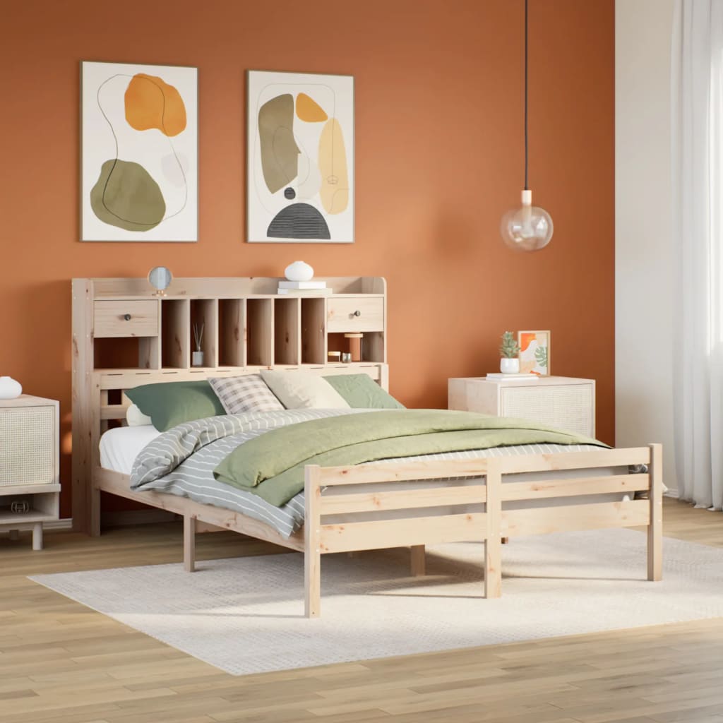 Seng med bokhylle uten madrass 140x190 cm heltre furu