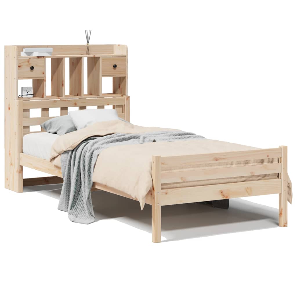 Seng med bokhylle uten madrass 100x200 cm heltre furu