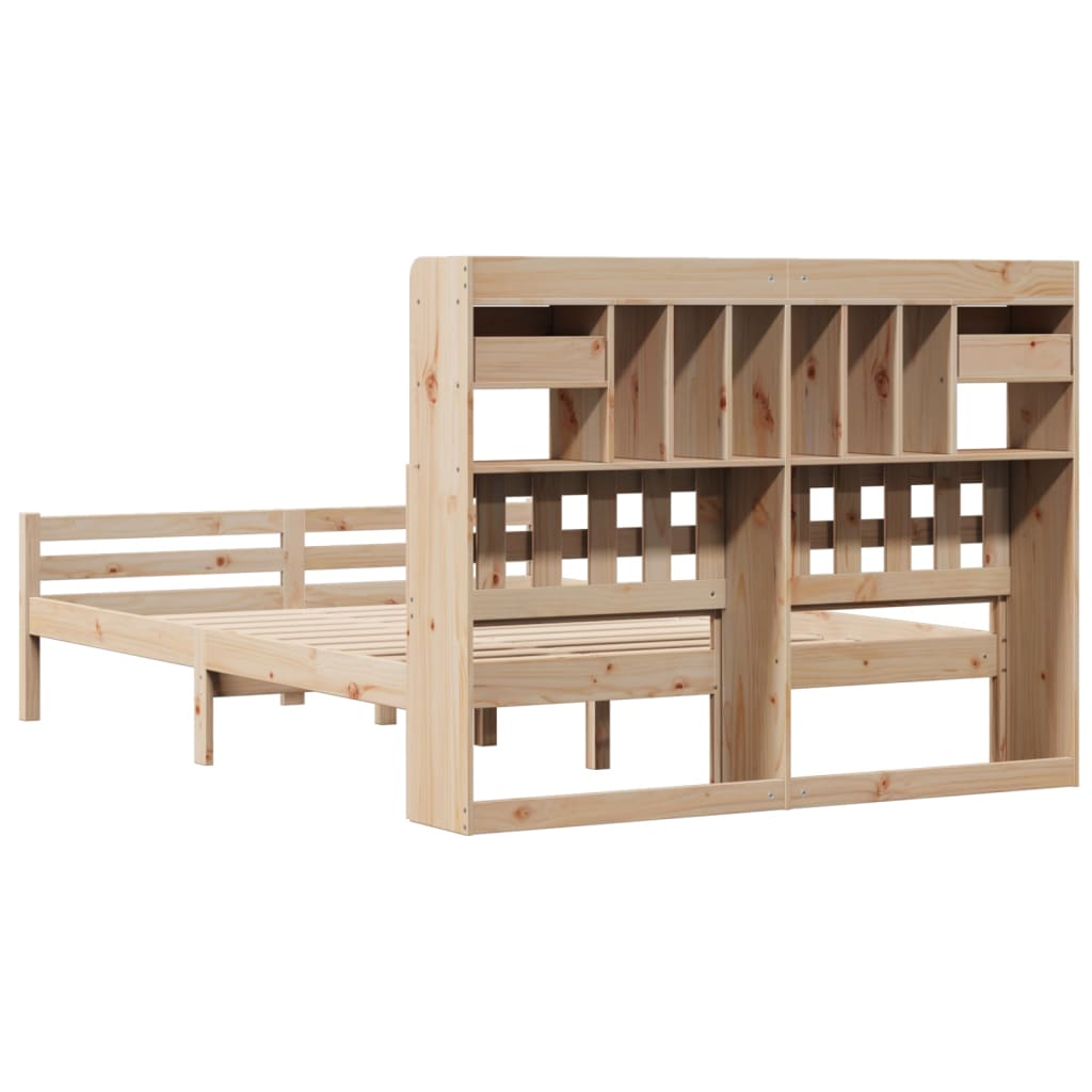 Seng med bokhylle uten madrass 140x200 cm heltre furu