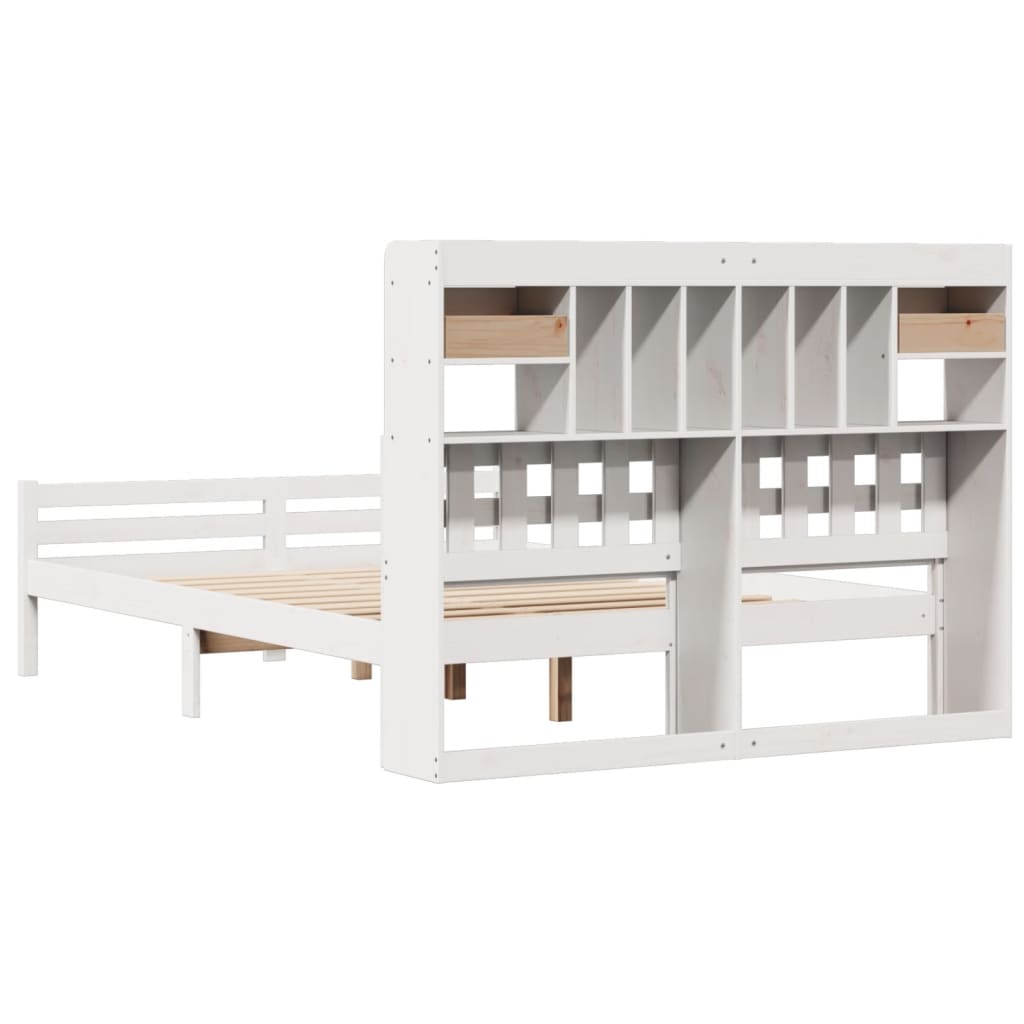 Seng med bokhylle uten madrass hvit 140x200 cm heltre furu