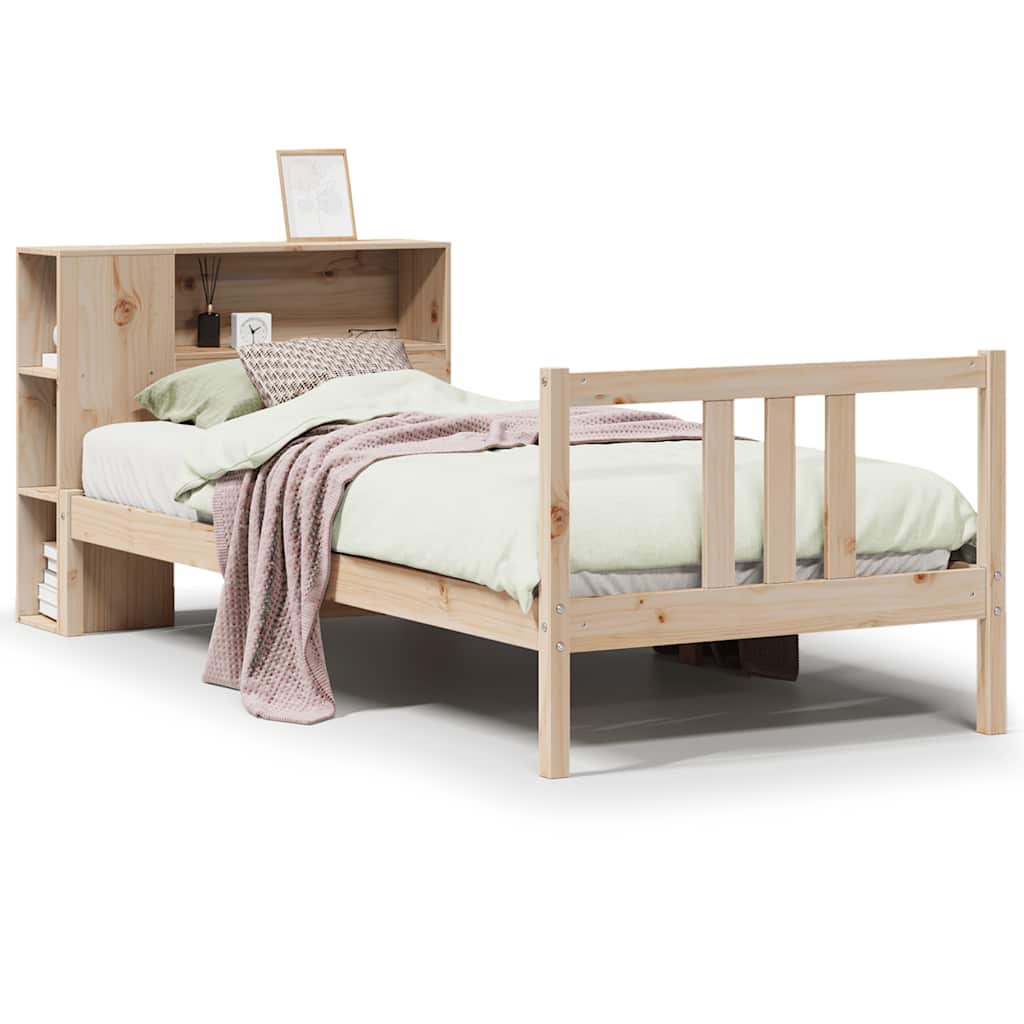 Seng med bokhylle uten madrass 75x190 cm heltre furu