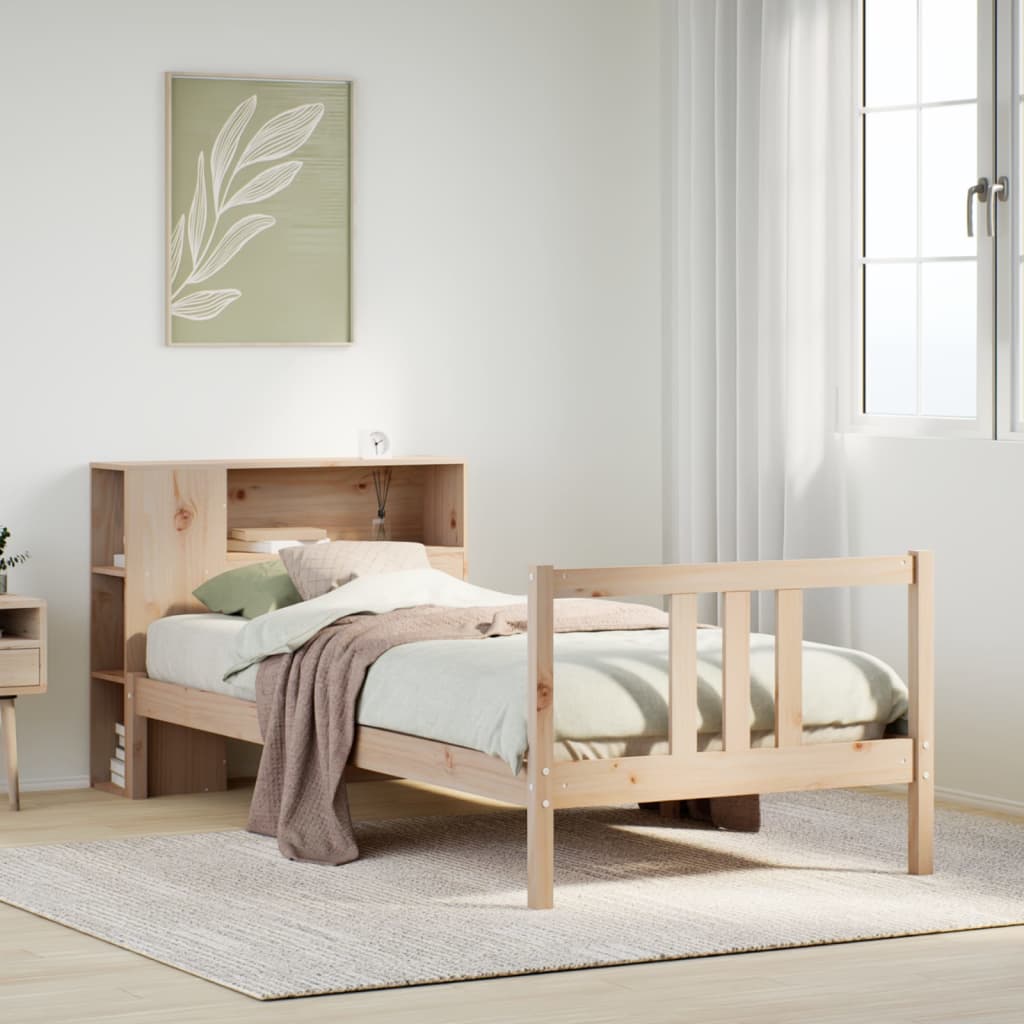 Seng med bokhylle uten madrass 75x190 cm heltre furu