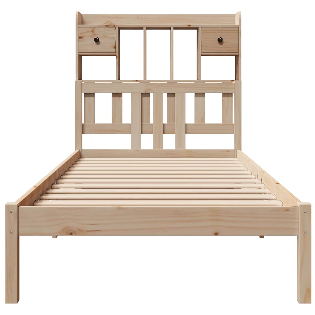 Seng med bokhylle uten madrass 75x190 cm heltre furu