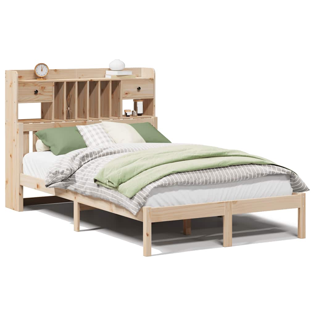 Seng med bokhylle uten madrass 135x190 cm heltre furu
