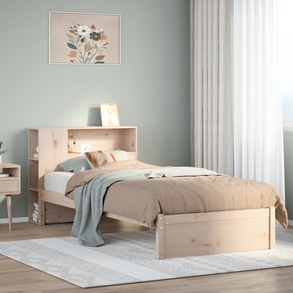 Seng med bokhylle uten madrass 75x190 cm heltre furu
