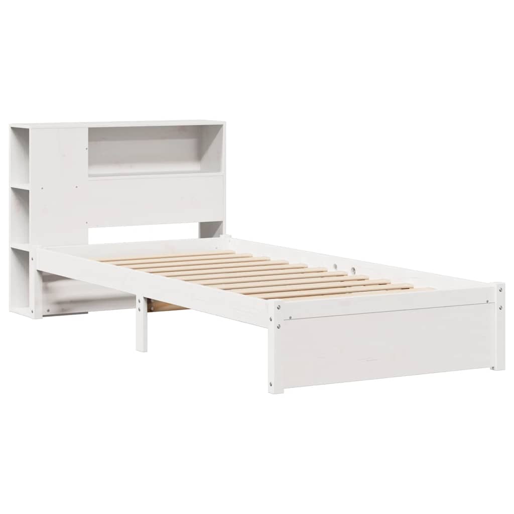 Seng med bokhylle uten madrass hvit 75x190 cm heltre furu