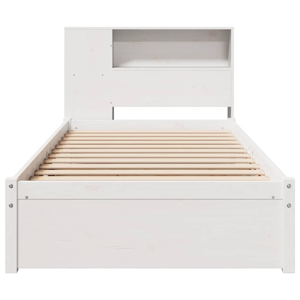 Seng med bokhylle uten madrass hvit 75x190 cm heltre furu