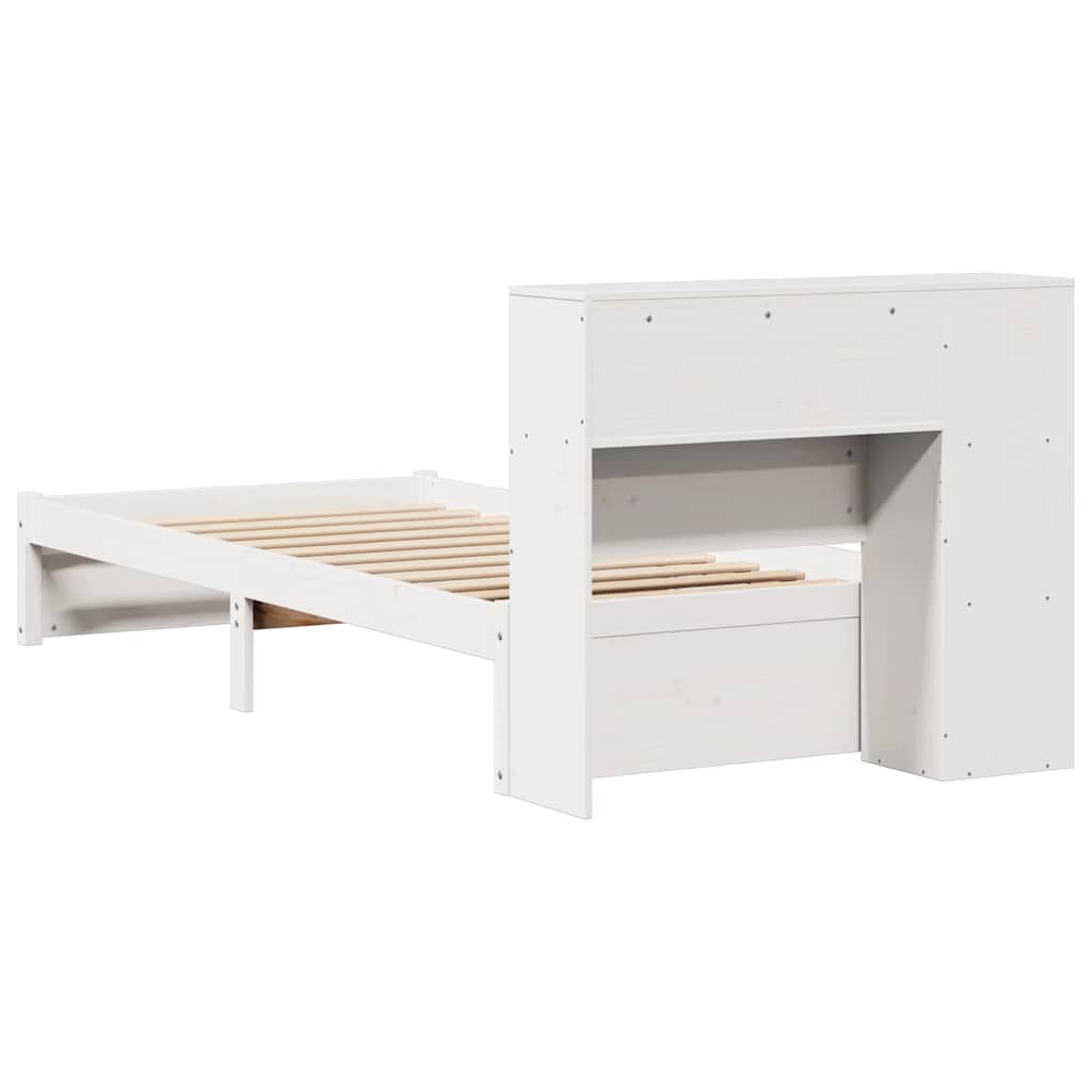 Seng med bokhylle uten madrass hvit 75x190 cm heltre furu