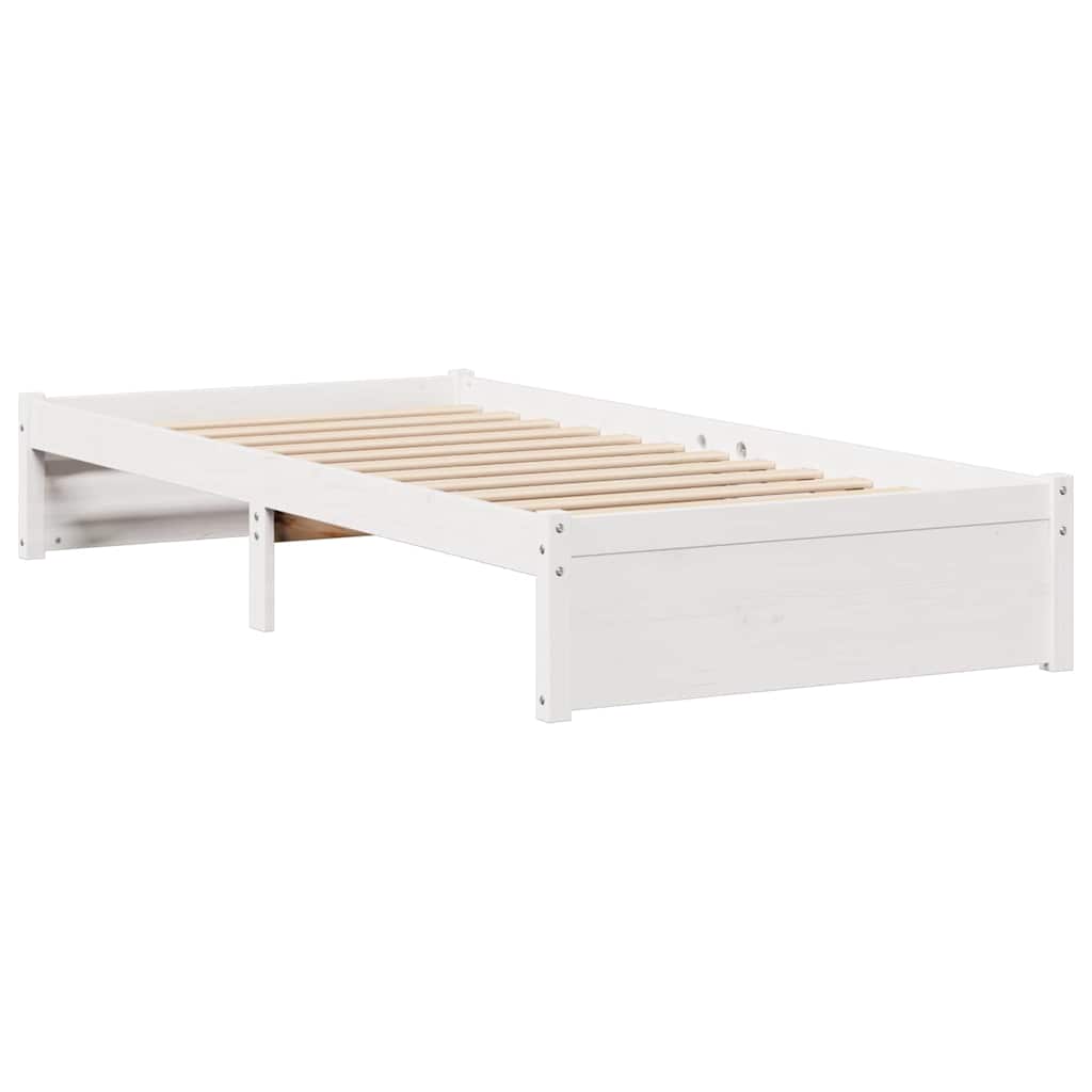 Seng med bokhylle uten madrass hvit 75x190 cm heltre furu