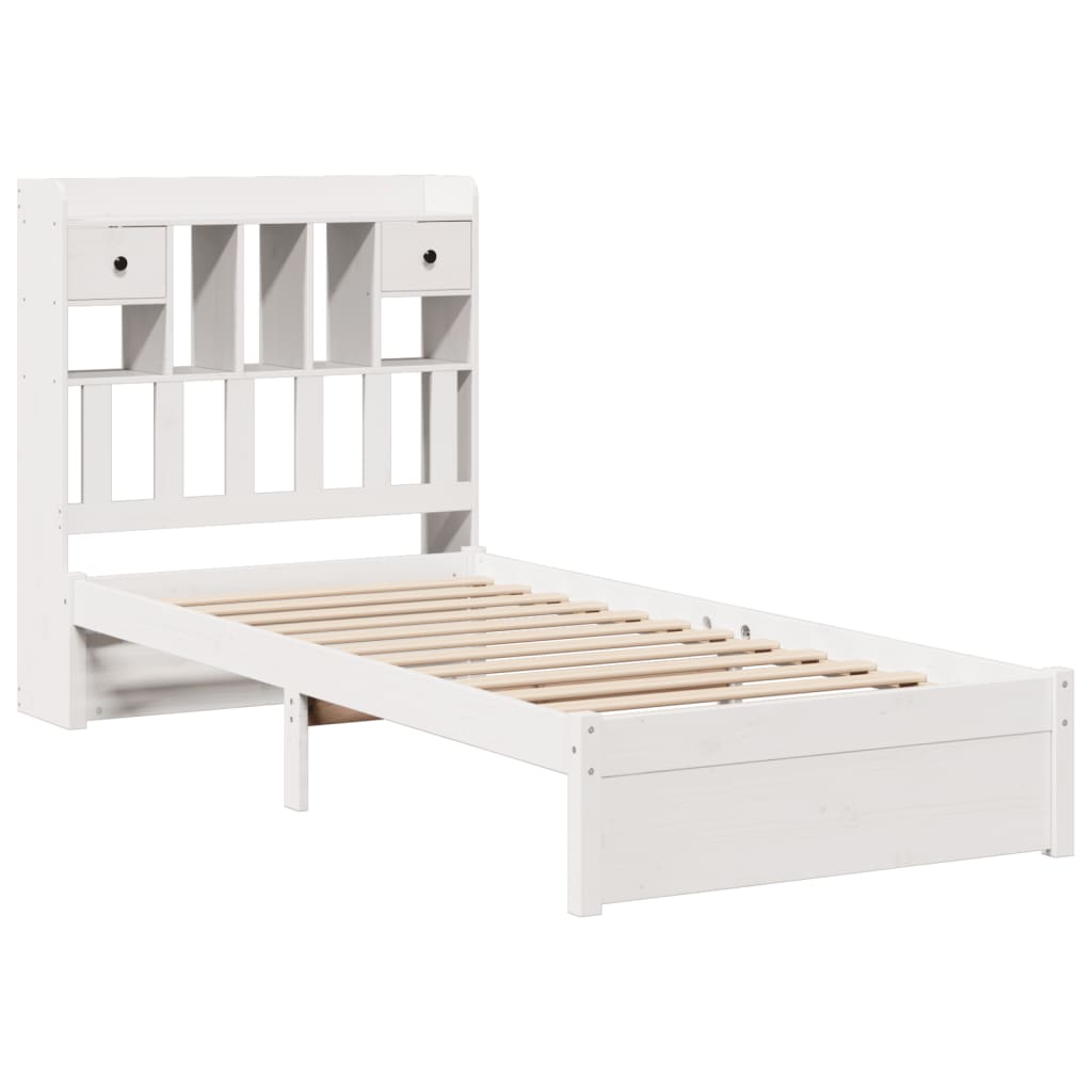 Seng med bokhylle uten madrass hvit 75x190 cm heltre furu