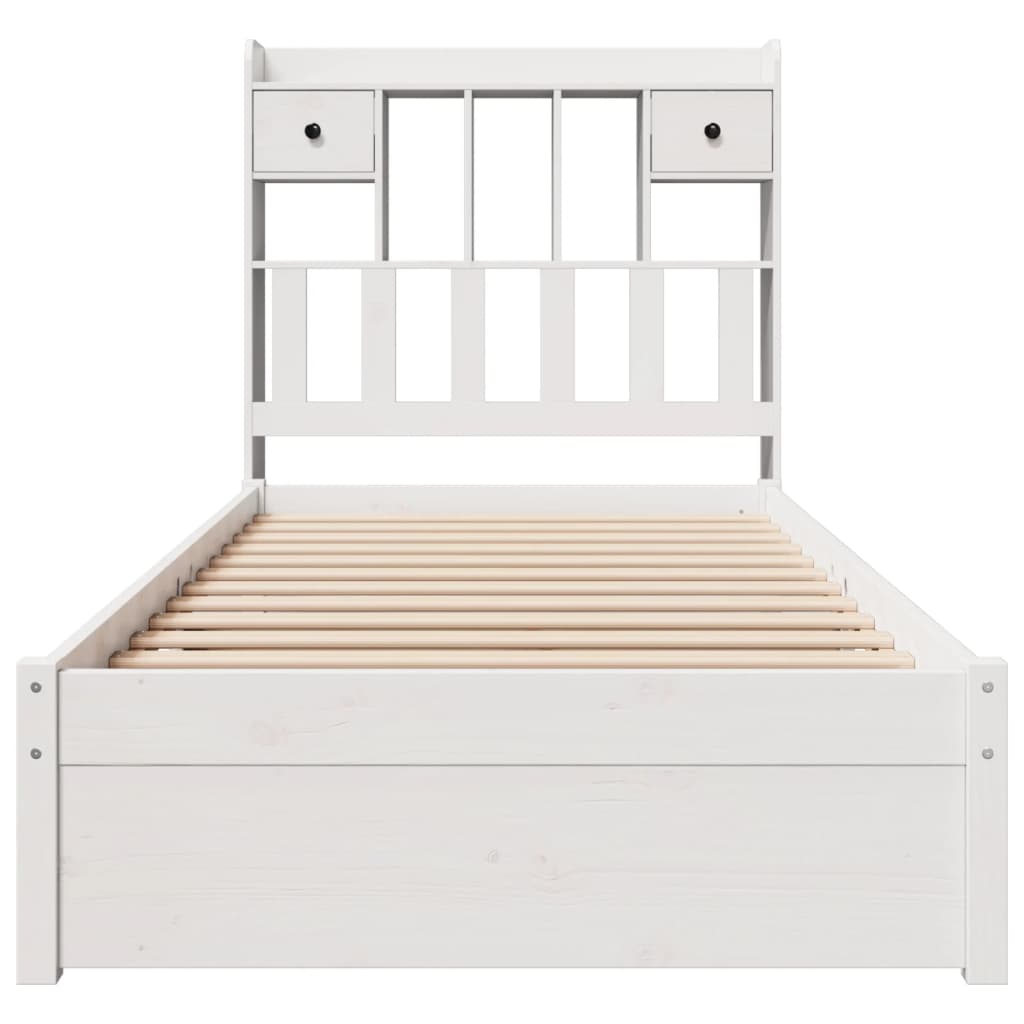 Seng med bokhylle uten madrass hvit 75x190 cm heltre furu