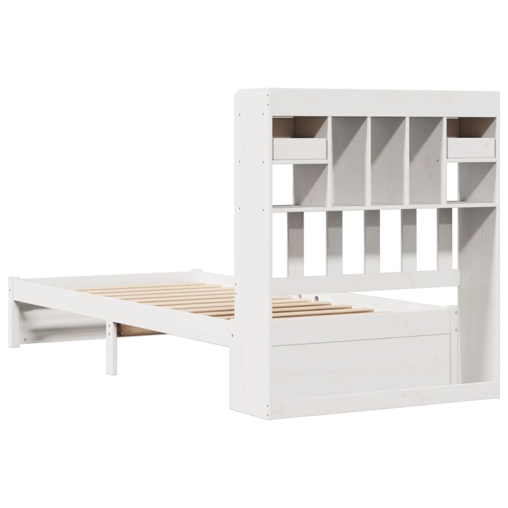 Seng med bokhylle uten madrass hvit 75x190 cm heltre furu