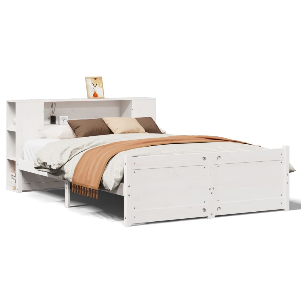 Seng med bokhylle uten madrass hvit 135x190 cm heltre furu