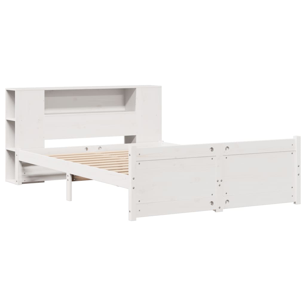 Seng med bokhylle uten madrass hvit 135x190 cm heltre furu