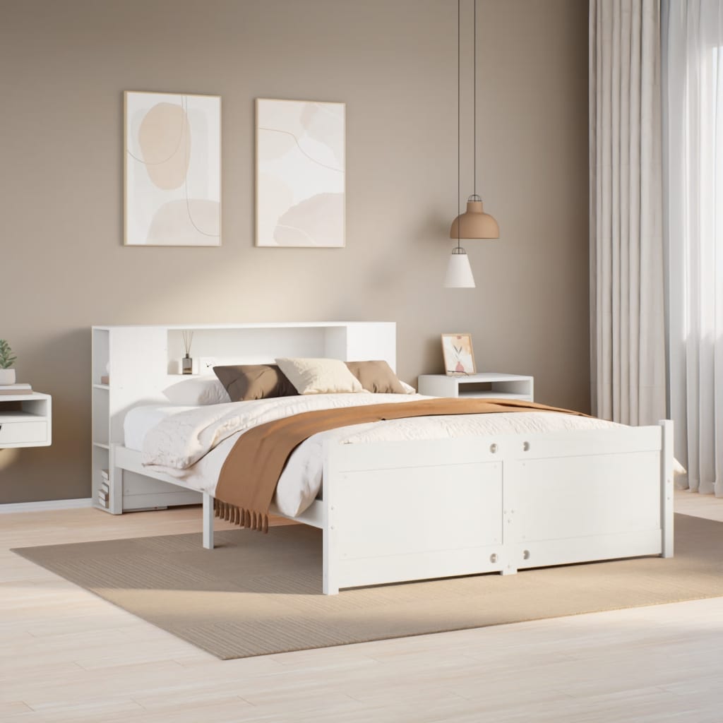 Seng med bokhylle uten madrass hvit 140x190 cm heltre furu vidaXL