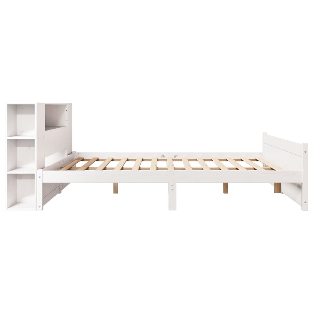 Seng med bokhylle uten madrass hvit 160x200 cm heltre furu