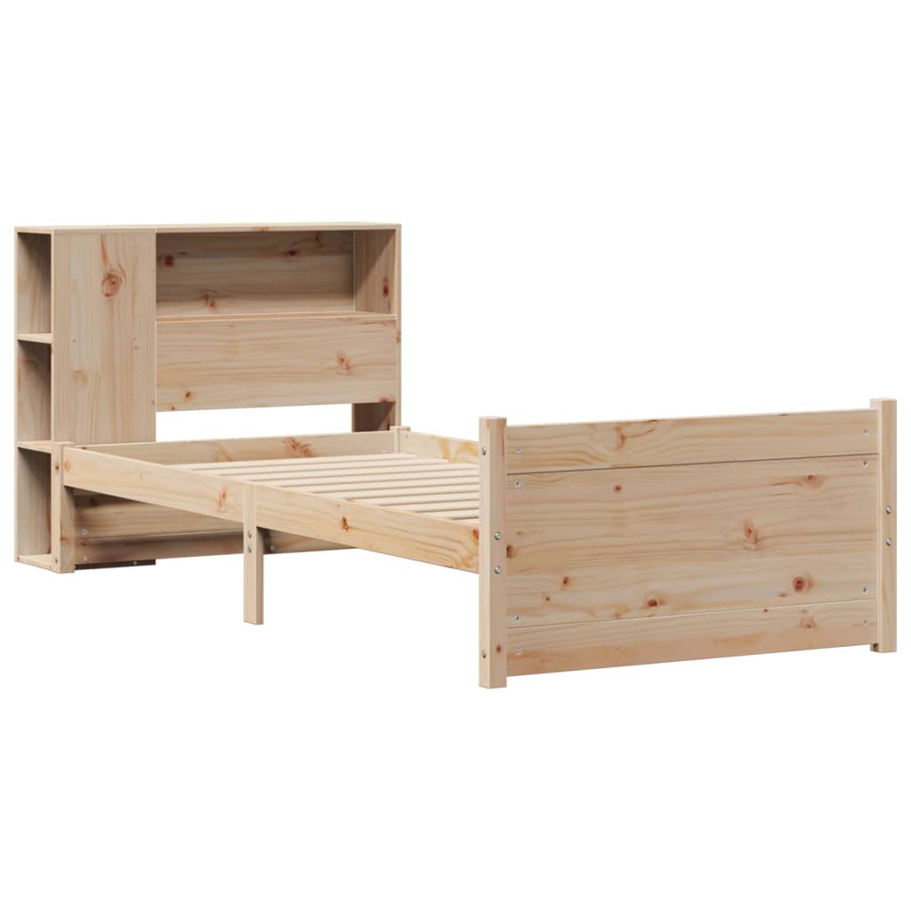 Seng med bokhylle uten madrass 75x190 cm heltre furu