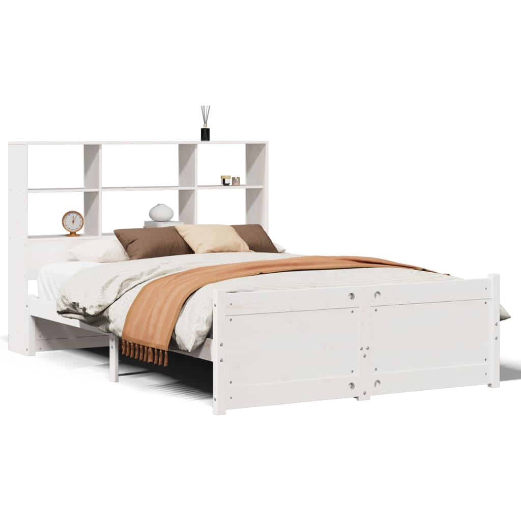Seng med bokhylle uten madrass hvit 160x200 cm heltre furu