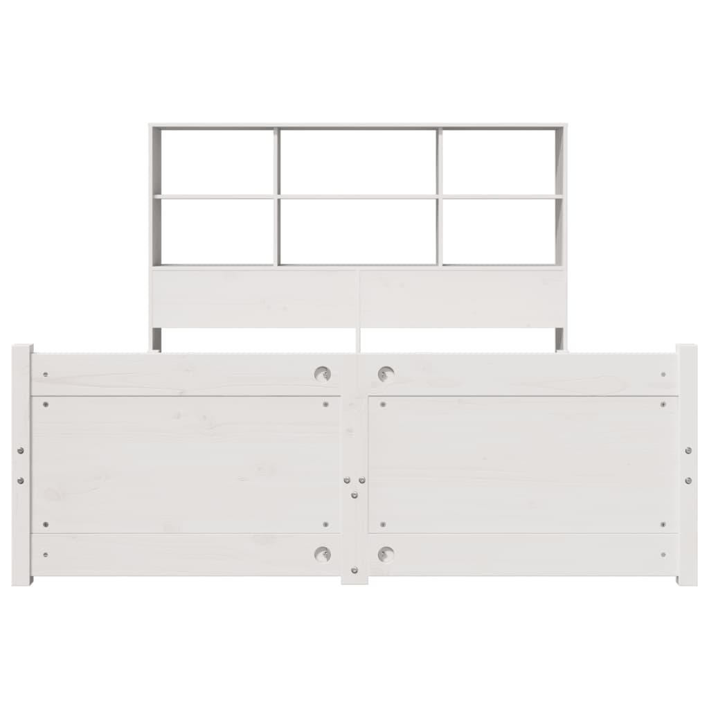 Seng med bokhylle uten madrass hvit 160x200 cm heltre furu