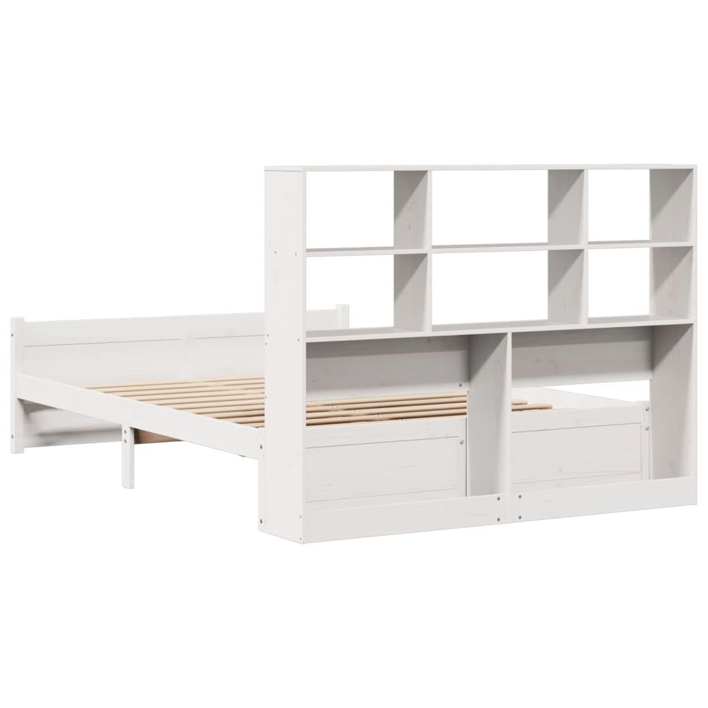 Seng med bokhylle uten madrass hvit 160x200 cm heltre furu