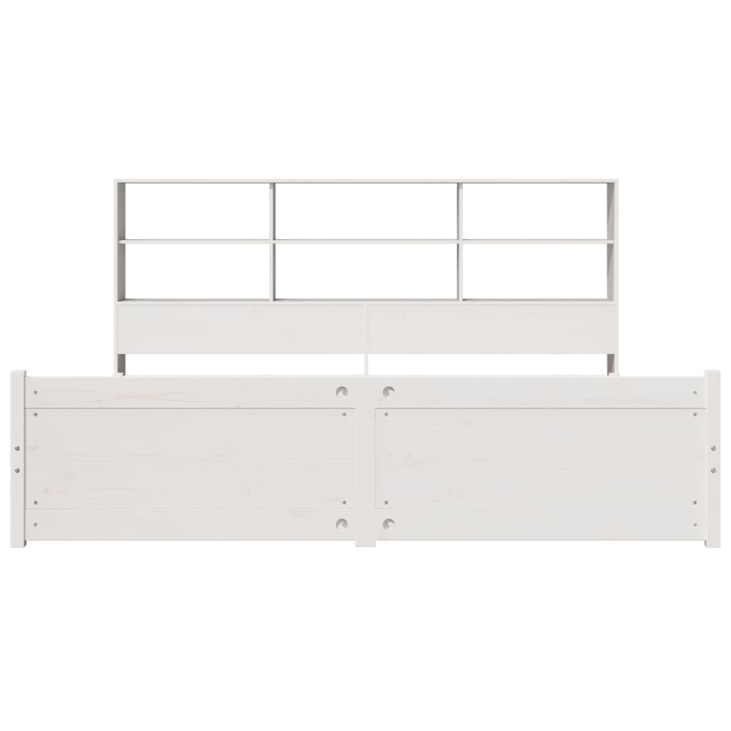 Seng med bokhylle uten madrass hvit 180x200 cm heltre furu