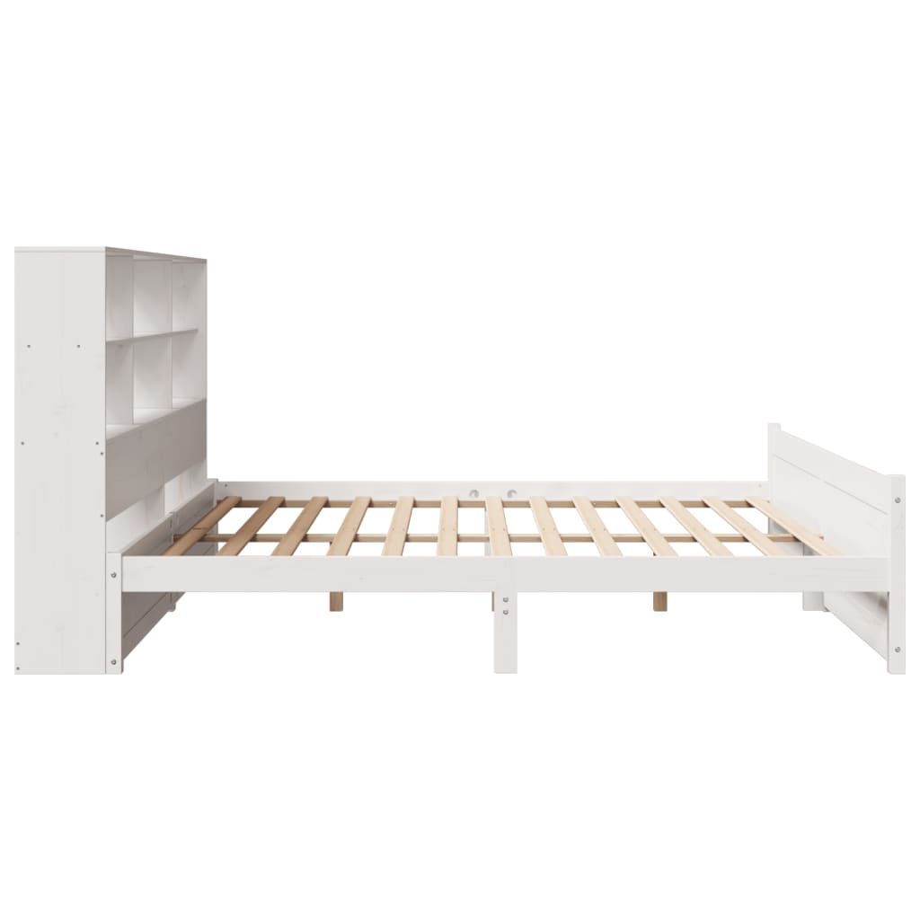 Seng med bokhylle uten madrass hvit 180x200 cm heltre furu