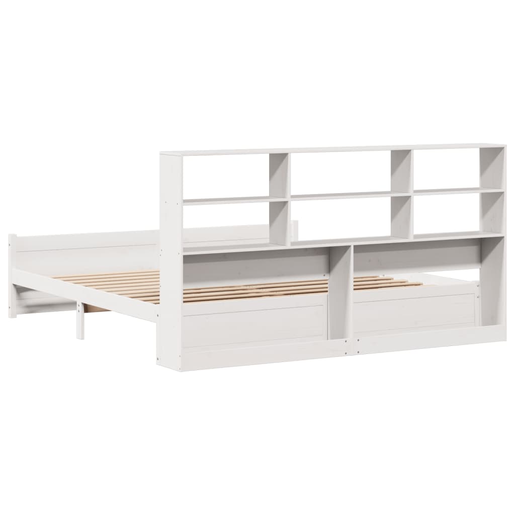 Seng med bokhylle uten madrass hvit 180x200 cm heltre furu