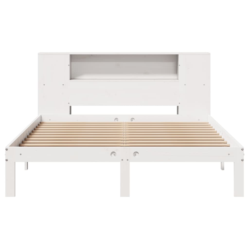 Seng med bokhylle uten madrass hvit 160x200 cm heltre furu