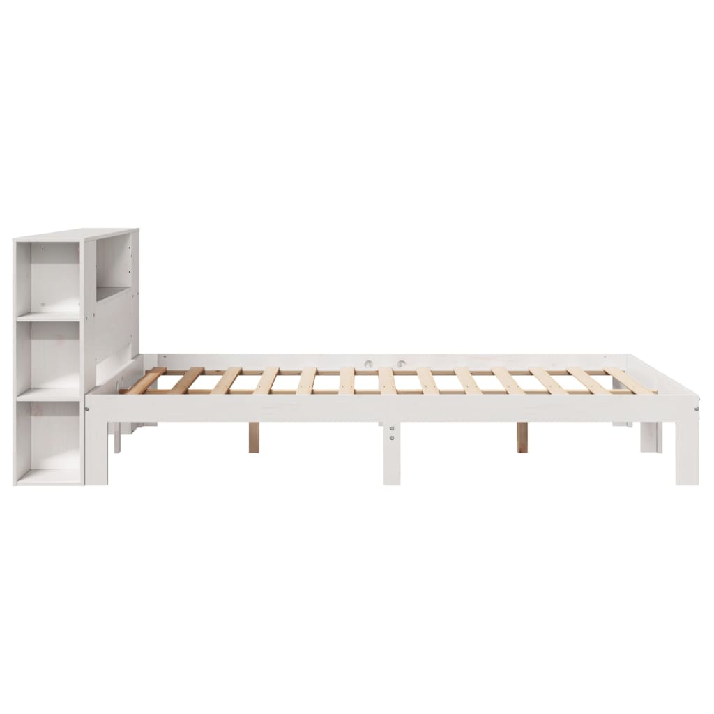 Seng med bokhylle uten madrass hvit 160x200 cm heltre furu