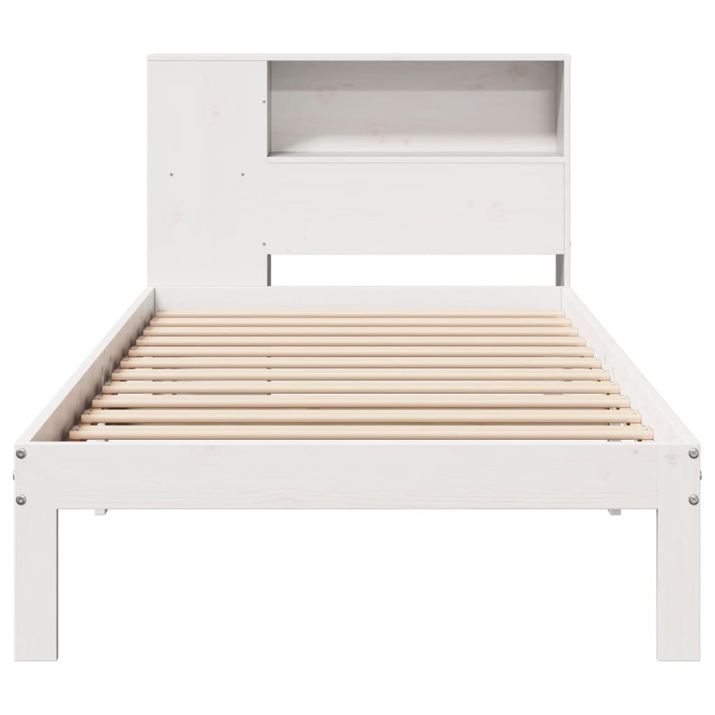 Seng med bokhylle uten madrass hvit 75x190 cm heltre furu