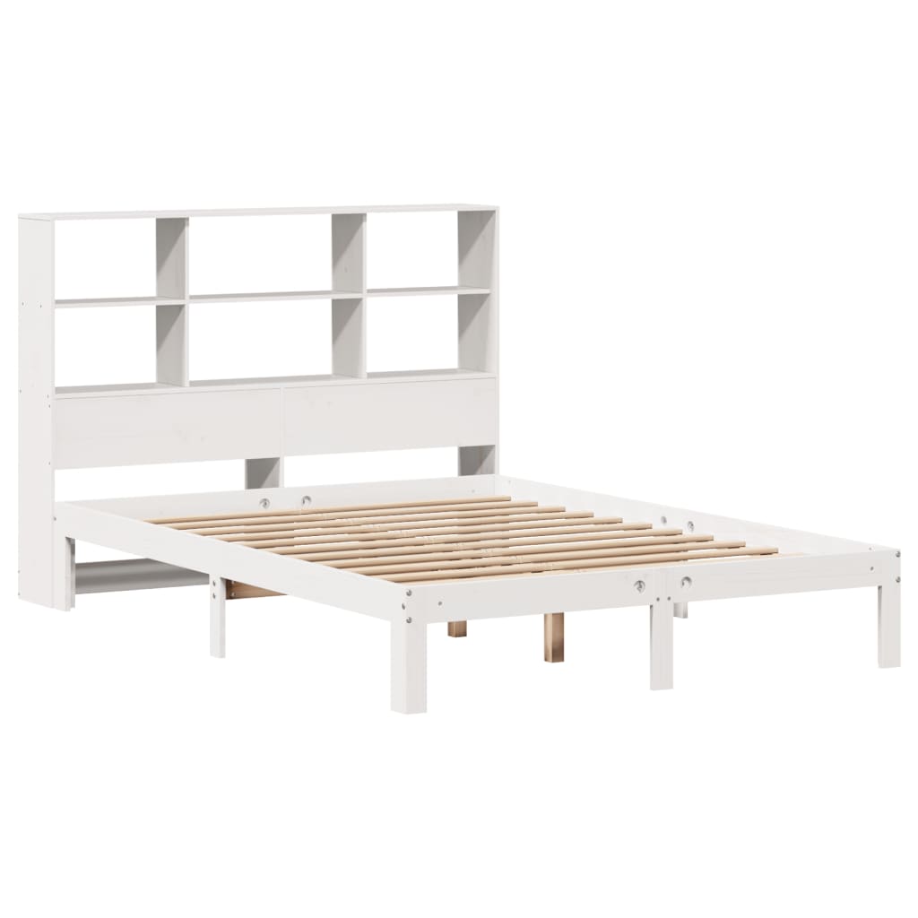 Seng med bokhylle uten madrass hvit 160x200 cm heltre furu
