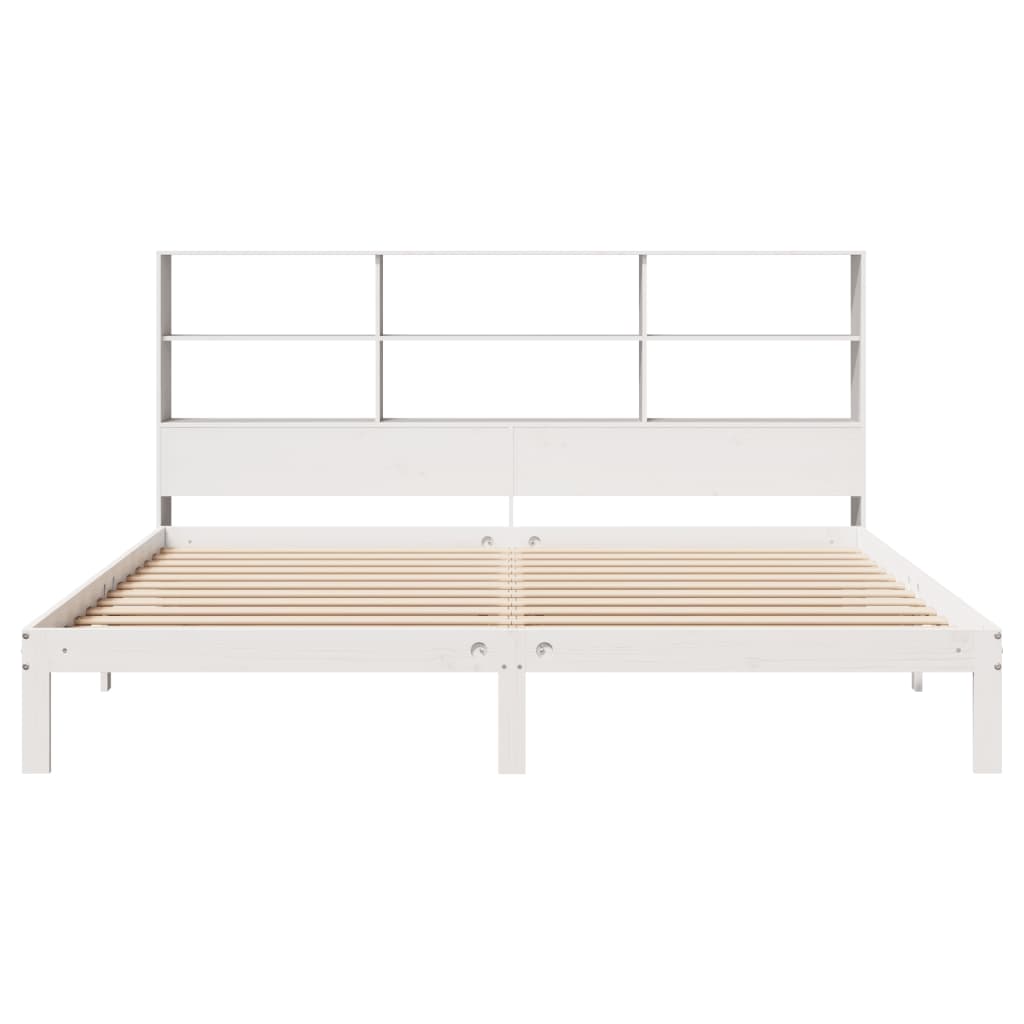 Seng med bokhylle uten madrass hvit 180x200 cm heltre furu