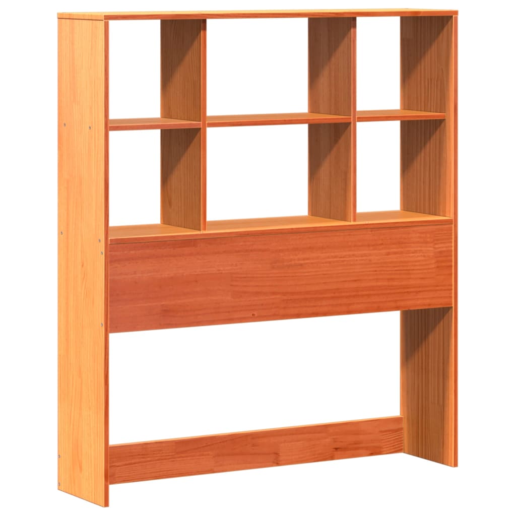 Seng med bokhylle uten madrass voksbrun 75x190 cm heltre furu