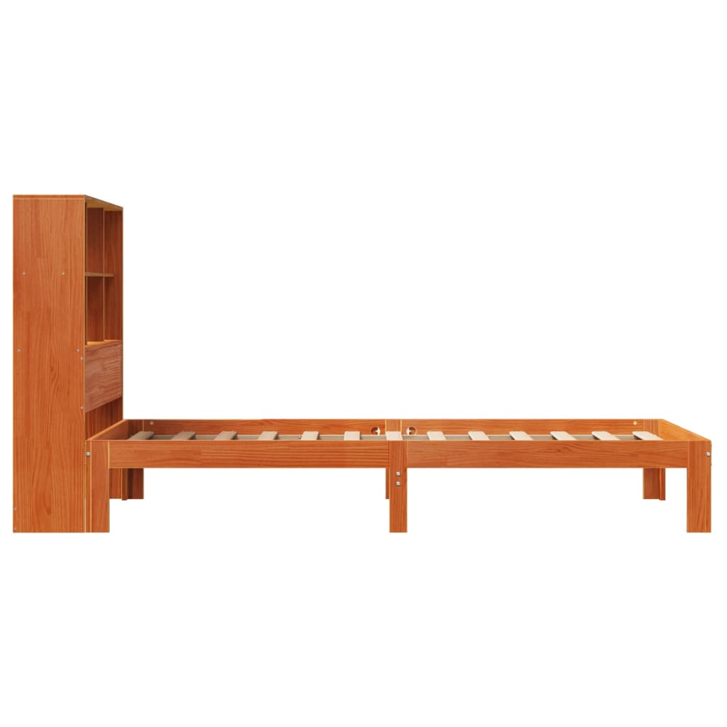 Seng med bokhylle uten madrass voksbrun 100x200 cm heltre furu