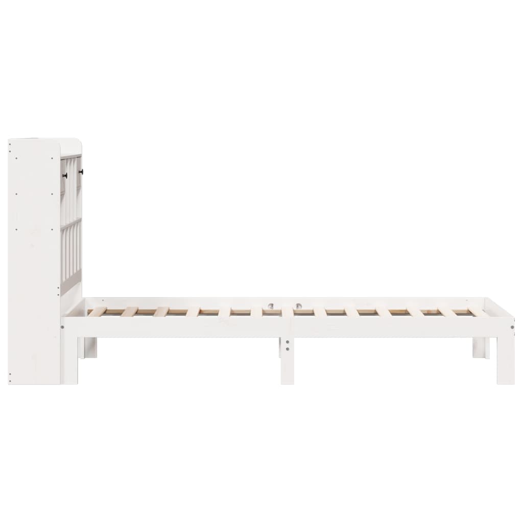 Seng med bokhylle uten madrass hvit 75x190 cm heltre furu