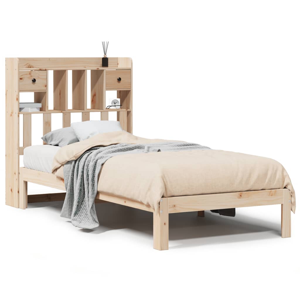 Seng med bokhylle uten madrass 90x200 cm heltre furu